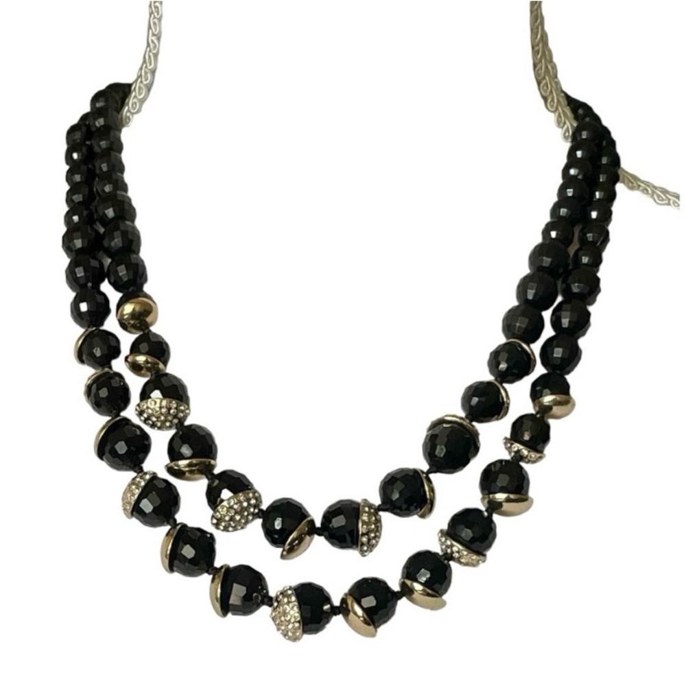 Ann Taylor Elegant Black and Gold Beaded Necklace NWT